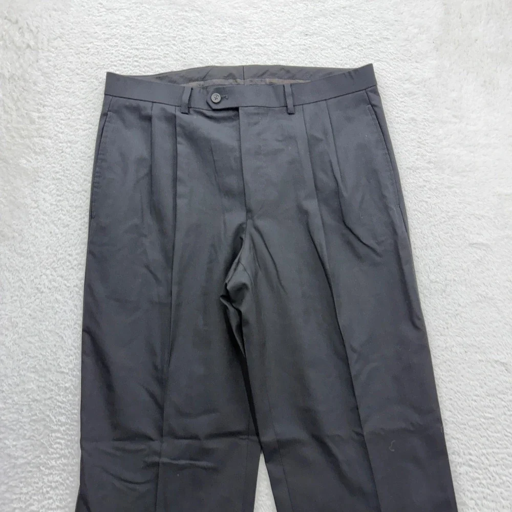Lauren Ralph Lauren Mens Black 100% Wool Pleated Cuffed Dress Pants 32W 32L